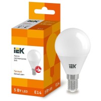 Лампа светодиодная ECO G45 5Вт шар 3000К теплый белый E14 450лм 230-240В IEK LLE-G45-5-230-30-E14