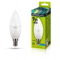 Лампа светодиодная LED-C35-9W-E14-4К 9Вт свеча 4000К нейтральный белый 172-265В Ergolux 13168