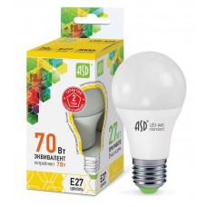 Лампа светодиодная LED-A60-standard 7Вт грушевидная 3000К теплый белый E27 630лм 160-260В ASD 4690612001692