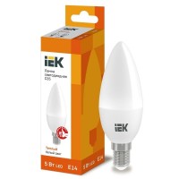 Лампа светодиодная ECO C35 5Вт свеча 3000К теплый белый E14 450лм 230-240В IEK LLE-C35-5-230-30-E14