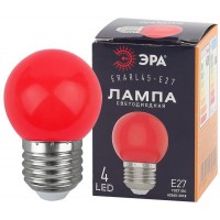 Лампа светодиодная ERARL45-E27 P45 1Вт шар красный E27 4SMD для белт-лайт ЭРА Б0049575