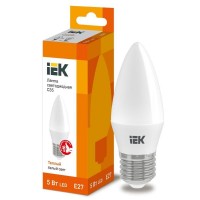 Лампа светодиодная ECO C35 5Вт свеча 3000К теплый белый E27 450лм 230-240В IEK LLE-C35-5-230-30-E27