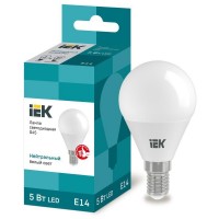 Лампа светодиодная ECO G45 5Вт шар 4000К белый E14 450лм 230-240В IEK LLE-G45-5-230-40-E14