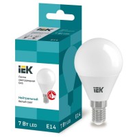 Лампа светодиодная ECO G45 7Вт шар 4000К белый E14 630лм 230-240В IEK LLE-G45-7-230-40-E14