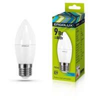 Лампа светодиодная LED-C35-9W-E27-4К 9Вт свеча 4000К нейтральный белый E27 172-265В Ergolux 13171