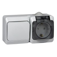 Блок ОП Этюд (1-кл. выключатель + евророзетка защитные шторки) IP44 серый SchE BPA16-241C