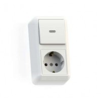 Блок комбинированный ОП БКВР-432 Оптима (1-кл. выключатель с подсветкой + розетка с заземлением) белый Кунцево 8065