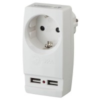 Адаптер SP-1e-USB-W Polynom 1-м 220В+ 2хUSB 2100мА c зазeмл. белый ЭРА Б0026332