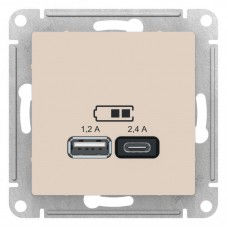 Механизм розетки USB AtlasDesign A+С 5В/2.4А 2х5В/1.2А бежевый SchE ATN000239