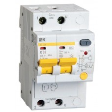 Выключатель автоматический дифференциального тока 2п C 32А 30мА тип A 4.5кА АД-12М IEK MAD12-2-032-C-030