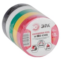 Изолента ПВХ 15ммх10м 5цветов (упаковка 5 шт) ЭРА C0038781