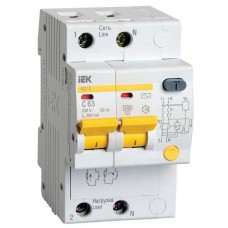 Выключатель автоматический дифференциального тока 2п C 63А 300мА тип AC 4.5кА АД-12 IEK MAD10-2-063-C-300