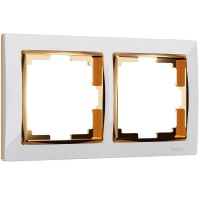 Рамка на 2 поста (белый/золото) WL03-Frame-02-white-GD
