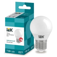 Лампа светодиодная ECO G45 7Вт шар 4000К белый E27 630лм 230-240В IEK LLE-G45-7-230-40-E27