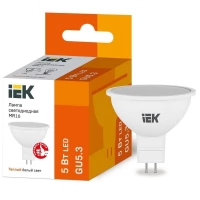 Лампа светодиодная ECO MR16 5Вт 3000К теплый белый GU5.3 450лм 230-240В IEK LLE-MR16-5-230-30-GU5
