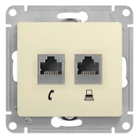 Механизм розетки компьютерной + телефонной 2-м СП Glossa RJ11 + RJ45 бежевый SchE GSL000285