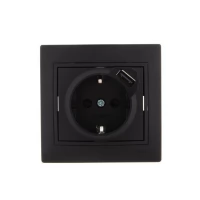 Розетка 1-м СП Мира 16А с з/к + USB разъем черный бархат LEZARD 701-4242-181