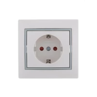 Розетка 1-м СП Мира 16А IP20 с заземлением защитные шторки с серой вставкой керамика белый LEZARD 701-0215-124