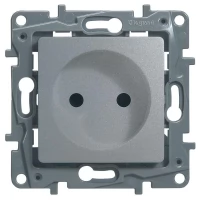 Механизм розетки 1-м СП Etika 16А IP31 без заземления защитные шторки алюминий Leg 672434