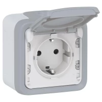 Розетка 1-м ОП Plexo 16А IP55 2P+E с крышкой винтовые клеммы серая Leg 069733