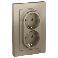 Розетка 2-м СП AtlasDesign 16А IP20 с заземлением шампань SchE ATN000524