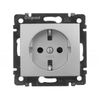 Механизм розетки 1-м СП Valena 16А IP21 230/250В 2P+E с заземлением защитные шторки на винтах алюминий Leg 770121