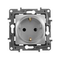 Механизм розетки 1-м СП Etika 16А IP20 250В 2P+E с заземлением алюминий Leg 672421
